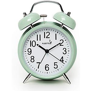 {Loud Alarm for Deep Sleepers) 4'' Twin Bell Alarm Clock with Backlight for Bedroom and Home Decoration(Green)