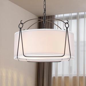 20.5''Drum Chandelier 4-Light Modern Layered Fabric Dining Room Light Fixtures Black Farmhouse Drum Light Fixture for Dining Room, Living Room, Bedroom, Kitchen Island or Foyer, 20.5 inches , 77.95 inches