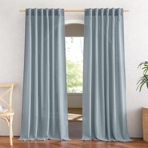 NICETOWN Linen Blend Mist Blue Curtains for Living Room, Rod Pocket & Back Tab Flax Burlap Window Treatments Semi Sheer Privacy with Light Filtering Drapes for Bedroom, W52 x L84, 2 Panels