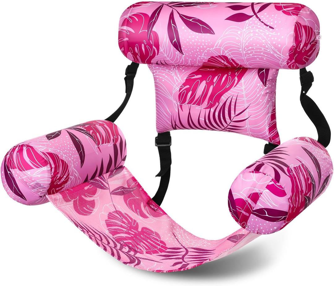 Inflatable Pool Floats Adult Floating Lounge Chairs Blow up Pool Noodles for Adult Heavy Duty Swimming Tropical Plants Fun Pattern Floating Chair for Summer Water Beach Lake Party (Pink)