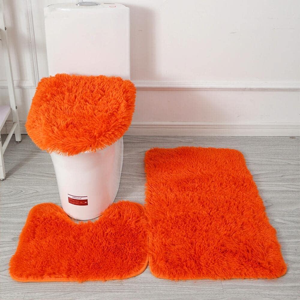 Soft Bathroom Carpet 3 Piece Bathroom Rugs and Mats Set Bath Mats Set with U-Shaped Toilet Floor Mat Rugs andToilet Lid Cover Mat (Orange)