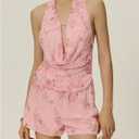 WDIRARA Women's Floral Sparkly Sequin Draped Halter Top Sexy Cut Out Backless Sleeveless Top (Pink, L)