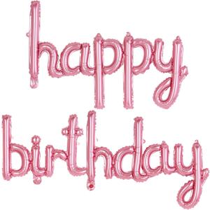 Happy Birthday Balloons Banner Foil Letters Balloons Connected, Personalized Birthday Signs for Women Men Boys Girls Birthday Party Decorations, Small Pink
