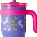 REDUCE 14 Oz Coldee Kids Tumbler with Lid and Straw - Coldee Insulated Travel Mug - Spill-Proof, Sweatproof Stainless Steel, BPA-Free - Includes Handle, Reusable Silicone Straw - Taffy Pink