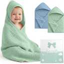 Looxii Baby Bath Towels 2 Pack Muslin Hooded Baby Towels for Newborn and Infants, 100% Cotton, Large 32x32Inch, Soft and Absorbent Blue+Green