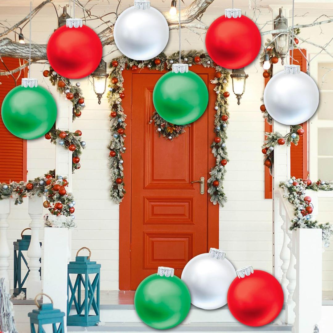 9 PCS Outdoor Christmas Decorations, 11 Inch Large Inflatable Christmas Balls, Christmas Ornaments Decor for Front Door Yard for New Year Festive