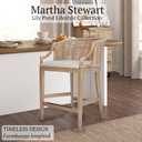 Martha Stewart Farmhouse Counter Height Bar Stools, Handcrafted Rattan Counter Height Stools for Kitchen Island, Kickplate Footrest, Upholstered, Dining Room Chairs for Home Bar - Natural Whitewash, 23"W x 22.5"D x 35"H