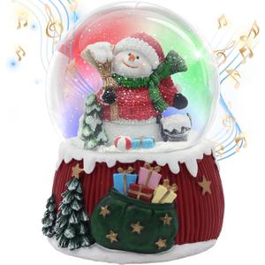 Christmas Snow Globe,Musical Water Globe with 8 Music & Colourful Lights,100mm Holiday Glitter Globe,Christmas Home Decoration,Xmas Gifts for KidsBroom