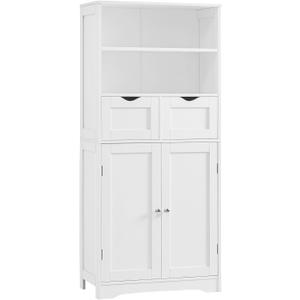 Iwell Tall Bathroom Cabinet, Storage Cabinet with 2 Drawers & Adjustable Shelves, Bathroom Storage Cabinet for Living Room, Dining Room, Entryway, White