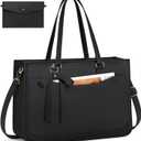 RAINSMORE Laptop Bag for Women 15.6 Inch Work Tote Bags Leather Laptop Tote Waterproof Computer Bag Professional Office Business Briefcase Large Handbag for College Teacher Travel, Black