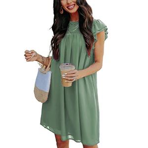 KIRUNDO Wedding Guest Shift Dresses for Women Short Spring Summer Ruffle Cap Sleeve Chiffon Babydoll Flowy Mini Sundress(Bean Green, Size XL