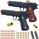 2Pack 1911 Shell Ejecting Pistol Toys Gun - Semi-Automatic Handgun with Soft Bullet and Auto Rebound, Outdoor Game Toy Foam Blasters & Guns for Boys Halloween Christmas Birthday Gifts (Black+Brown)