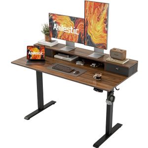 48 x 23 Inches Height Adjustable Electric Standing Desk with 2 Drawers, Stand Up Electric Desk Adjustable Height, Sit Stand Computer Gaming Table with Splice Board, Dark Walnut
