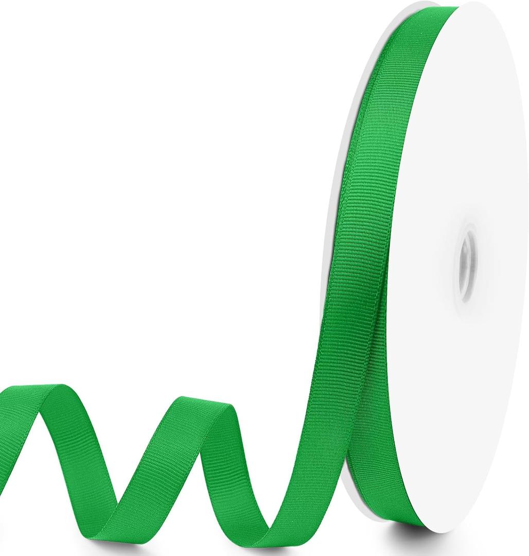 5/8" X 100 Yards Green Grosgrain Ribbon, Premium Grosgrain Ribbon for Sewing, Gift Wrapping, Bow Making, Wedding Decor, Wrapping and More (Green)