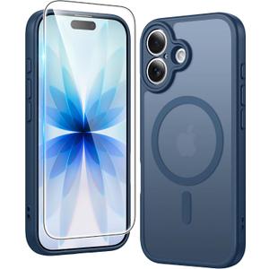 FNTCASE for iPhone 17 Case Matte: Magnetic Phone Cases with Screen Protector Drop Proof Compatible with Magsafe Slim Anti Yellowing Rugged Shockproof Protective Translucent Cell Cover (C-Blue)