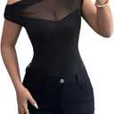 Milumia Women's One Shoulder Sheer Ruched See Through Mesh Bodysuit Top
