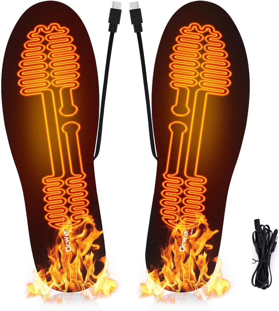 Dr. Warm 3 Heating Levels Heated Insoles USB Electric Power Thermal Soles for Men and Women Winter Boots Shoes Sneaker Ice Fishing Camping(No Battery)