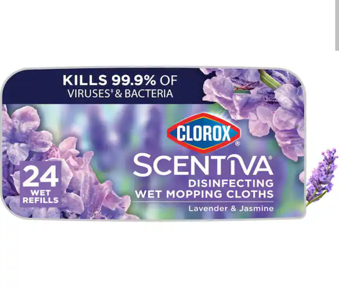 Clorox Scentiva Disinfecting Wet Mopping Pad Refills For Floor Cleaning Tuscan Lavender & Jasmine, 24 Count Wet Refills 24 CT Pack of 4