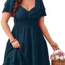 SCOMCHIC Women's Plus Size Summer Dresses Short Sleeve Sweetheart Neckline A Line Cocktail Boho Cute Mini Short Dress 2XL