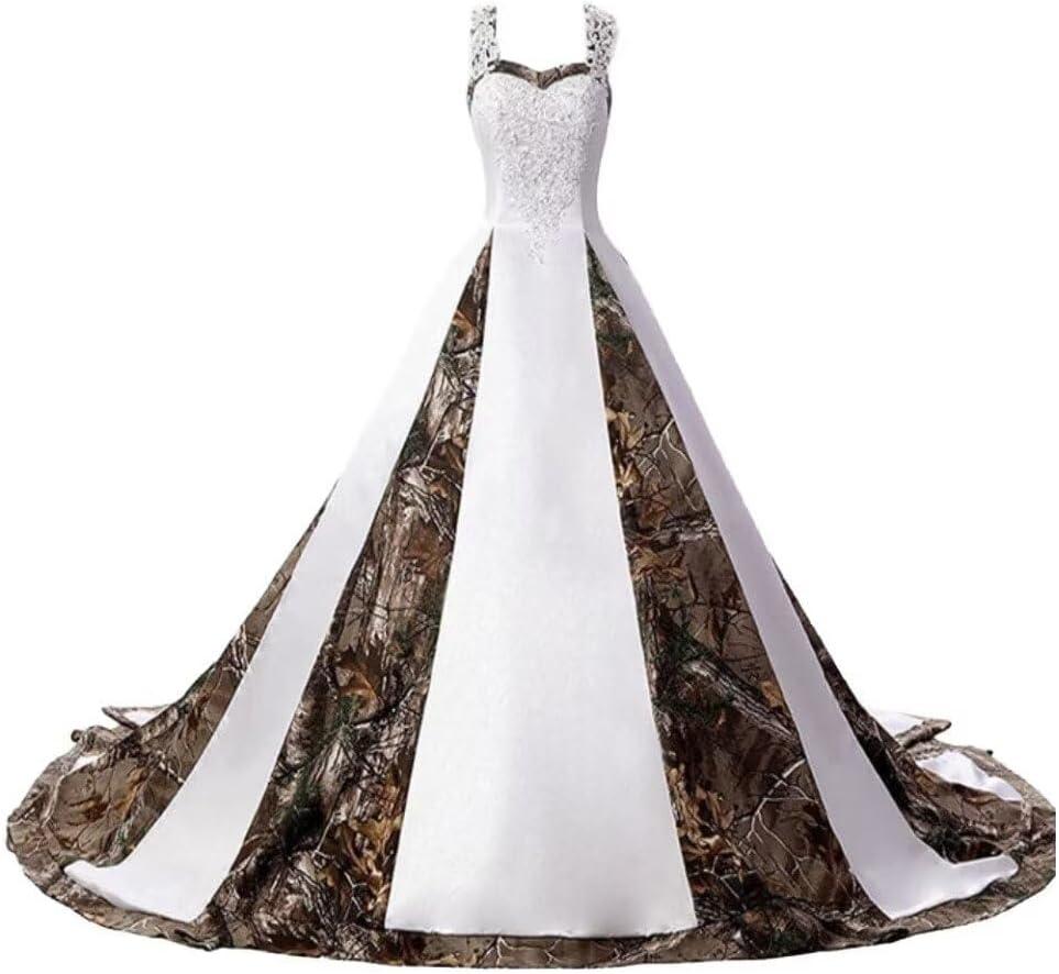 ZVOCY Women's Camouflage Wedding Dresses for Bride Satin Camo Long Formal Gown for Wedding White (12)