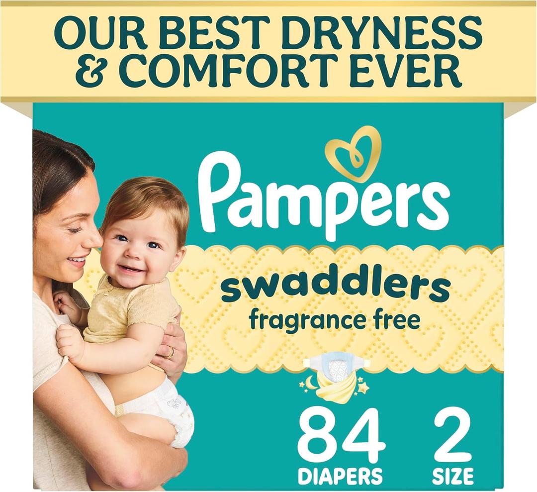 Pampers Swaddlers Diapers, Size 2 (10-22 lbs), 84 Count, Fragrance Free, Hypoallergenic, Absorbent, Pediatrician Recommended, Skin Safe