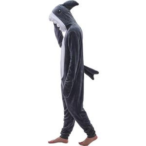 Unisex Adult Onesie Pajamas Animal One Piece Snug Fit Halloween Costume Sleepwear Homewear (Small, Grey Shark)