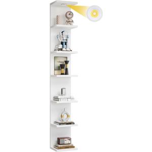 Versatile 7 Tier Shelf Unit 6.4Ft Lack Wall Shelf Unit with LED Floating Wall Shelf Unit Wall Mount Vertical Shelving for Storage Space Saving Organizer for Bedroom Living Room Office Display Decor