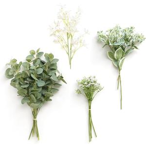 Ling's moment Artificial Greenery Stems Box Set, 15pcs with 4 Kinds of Faux Greenery Picks for DIY Bridal Bouquets Wedding Floral Arrangement Table Centerpieces, Tender Green & Sage Green