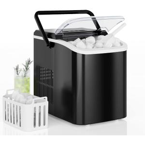 DUMOS Countertop Ice Maker with Handle, 26lbs/24H Portable Ice Machine, 9 Bullet Ice Cubes Ready in 6 Mins, Self-Cleaning, Quiet Compact Ice Maker for Home, Kitchen, RV, Camping, Black