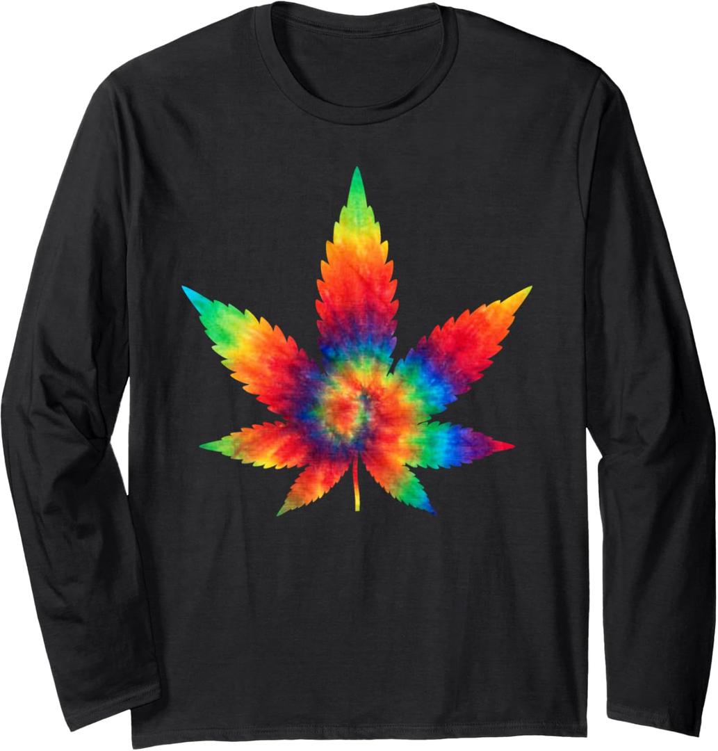 Weed Tie Dye - Cannabis Marijuana Pot Hippie Stoner Gift Long Sleeve T-Shirt, Size 2XL