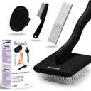 Dog Slicker Brush for Dogs Grooming Kit 4PCS | Large Dog Brush for Goldendoodles Poodles Doodles | Long Pin Haired Brush | Poodle Brushes and Comb (Black)