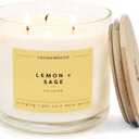 Calyan Wax Co. Lemon & Sage 3 Wick Scented Candle - 43 Hour Burn - Luxury 3 Wick Soy Candles - Non Toxic Soy Wax Candles - Long Lasting Large Glass Jar Candle for Home - 14.9oz