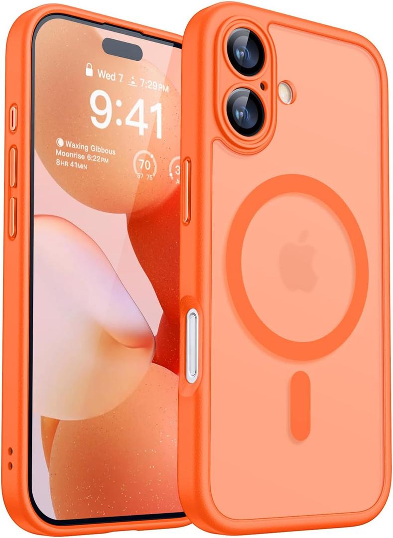 CANSHN Magnetic for iPhone 17 Case, Upgraded [Full Camera Protection] [Compatible with Magsafe] [Translucent Matte] Shockproof Protective Phone Case for iPhone 17 - Orange