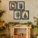 JXREQ Vintage Christmas Pictures Wall Decor Prints,Blue Christmas Wall Art Decorations for Home Kitchen Bedroom Bathroom Living Room Office,Santa Claus Xmas Tree Decor Prints Set of 4,8x10 Unframed