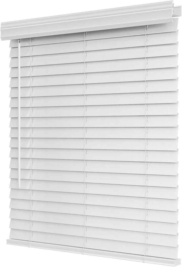 Allesin zen Cordless, 2 Inch Faux Wood Blind, 34.5" W x 60" H, Light Filtering Horizontal Wooden Shades for Bedroom, Office, Doors, White