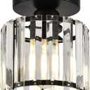 Semi Flush Mount Ceiling Light, Crystal Ceiling Light Black Crystal Chandelier for Kitchen Hallway Entrance Balcony Dining Rooms Living Rooms