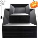 Liacere100PCS Black Plastic Plates-Premium Black Square Disposable Plates-Include 50PCS 9.5inch Dinner Plates - 50PCS 6inch Dessert Plates for Party&New Year&Halloween