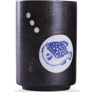 WHJY 10oz Transitional Chinese/Japanese style Handle-less Ceramic Tea cups teacup, Puffer Patter