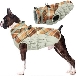 Lelepet Warm Dog Winter Coat Dog Coats for Large Dogs Waterproof Dogs Jacket with Harness Built in Reflective Cold Weather Coats Windproof Zip-Up Winter Fleece Vest Snowsuit Boxer Brown Plaid XL
