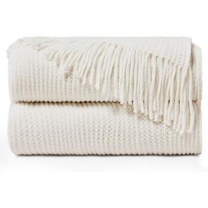inhand Throw Blanket for Couch Bed,Chunky Chenille Woven Soft Blankets with Tassels,Cozy Boho Farmhouse Fall Winter Decor,Warm for Women,50"x60",Medium Thick-Off White