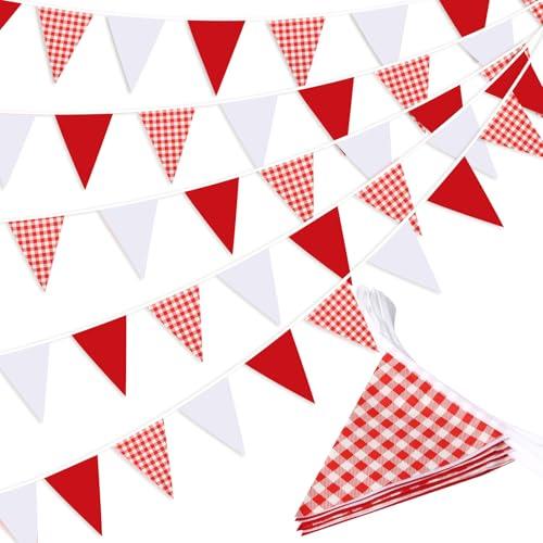 Red Plaid Checkered White Pennant Banner Flag Triangle Bunting Garland Decorations for Wedding Birthday Carnival Christmas Outdoor Home Festivals 33Feet 30 Pcs