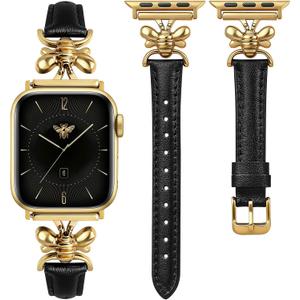 Wearlizer Slim Leather Band Compatible with Apple Watch Bands for Women 40/ 38/ 41/ 42mm, Top Genuine Leather Elegant Strap with Stylish Metal Design for iWatch Series 11 10 9 8 SE 7 6 5 SE 4 3 2 1