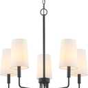 Chandelier, Matte Black with White Fabric Shade, Farmhouse Linear Island Lighting Fixture for Kitchen, Dining Room (5-Light Matte Black with Fabric Shades)