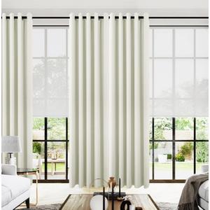 KOUFALL Drapes for Living Room,Half Blackout 72 Inch Wide 96 Inches Long Curtains 2 Panel Set with Rings Top,Natural Linen Color (Cream Beige)
