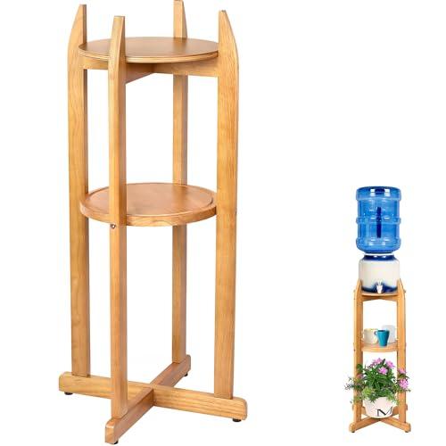 Natural Solid Wood Water Dispenser Stand (32.8"Hight-11.2"Wide) Ceramic Water Dispenser Floor Stand, 5 Gallon Water Jug Stand with 2 Round Shelfs Included for 1-5 Gallon Water Bottles/Crocks/Water Jug