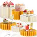 6Pcs Buffet Risers, Food Risers for Table, Foldable Cake Display Stands, Tall Cardboard Cupcakes Stand for Show Catering Desserts Jewelry Wedding Birthday Party Decoration (Yellow White)