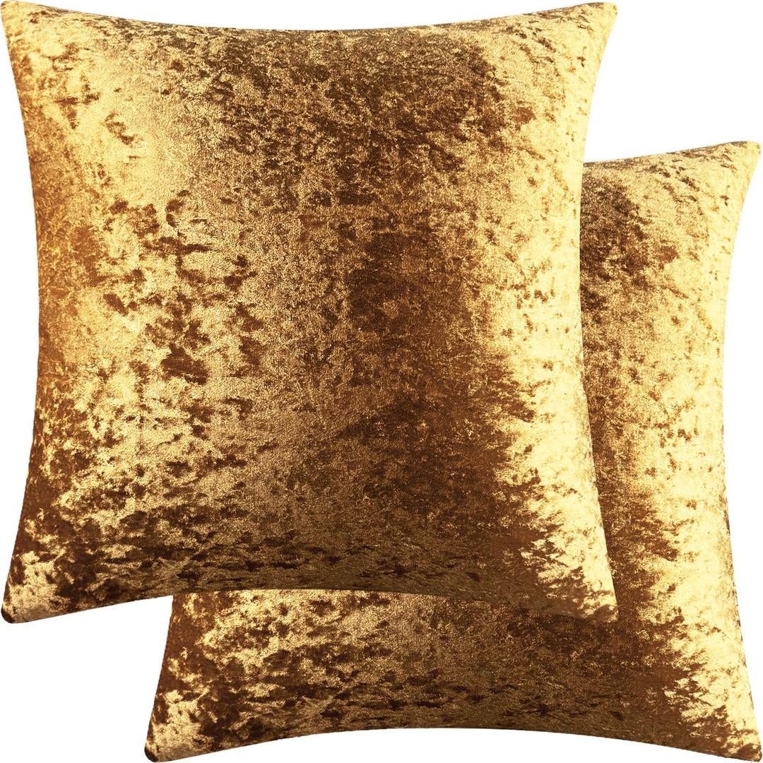 2 Pack 16x16 Pillow Cover Velvet Pillow Covers, Square Throw Pillow Covers for Living Room Decorations Throw Pillow Case, Throw Pillow Cover Cushion Cover for Home Sofa Bedroom Car, Dark Gold