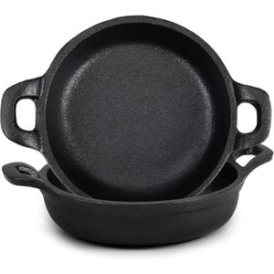 Ziliny Mini Cast Iron Skillets 5 x 5 x 1.3 Inch Cast Iron Pan Small Ramekin Set Black Casserole Dish Cookware Oven Safe Mini Skillets for Kitchen Indoor Outdoor Picnic (2 Pack)