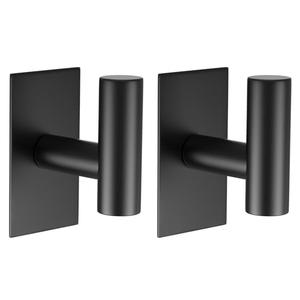 VAEHOLD Wall Towel Hooks, Heavy Duty Sticky Holder Waterproof Towel Hooks for Hanging Coat, Clothes, Closet Hook Wall Mount for Kitchen (Black, 2 Pack)