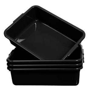 4-Pack Commercial Bus Tubs 8 Litre, Black Plastic Bus Box/Tote, Bus Wash Dish Basin Pans